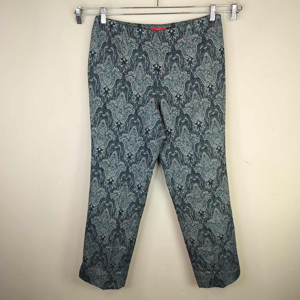 Oscar de la Renta Jacquard Ankle Pants 12 Womens Metallic Floral Damask Bohemian
